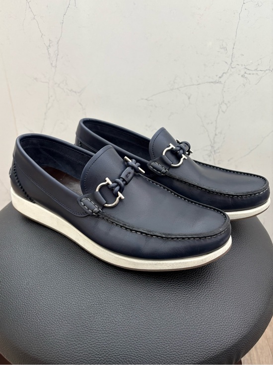 Salvatore Ferragamo Gancini Bit Leather Boat Casual Loafers Navy Sz 7 Made Italy main image 12